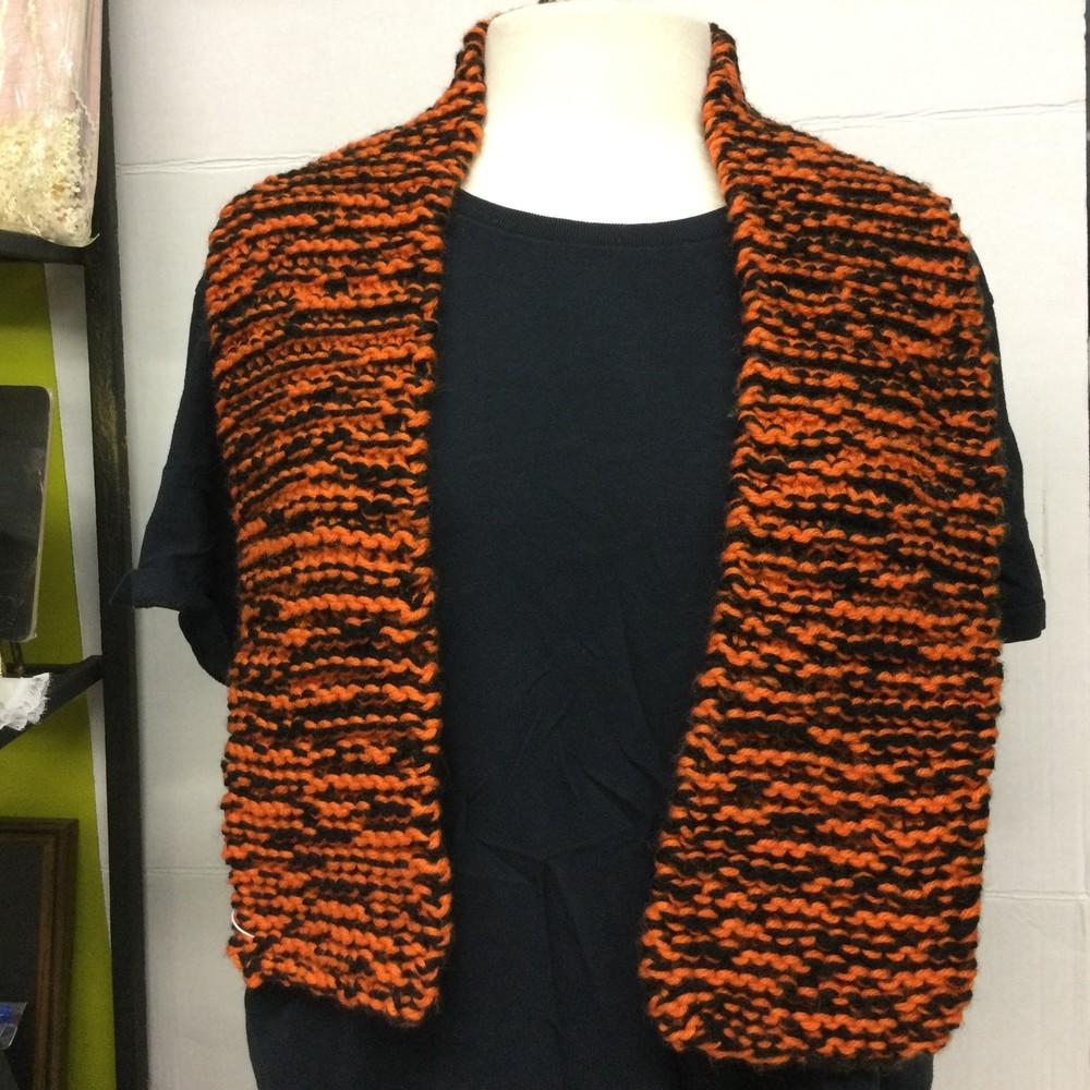 Scarf- Handmade Knitted Scarf Thick Orange & Black New